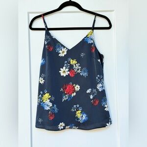 Banana Republic Silk Navy Camisole with Red Yellow Blue & White Flowers